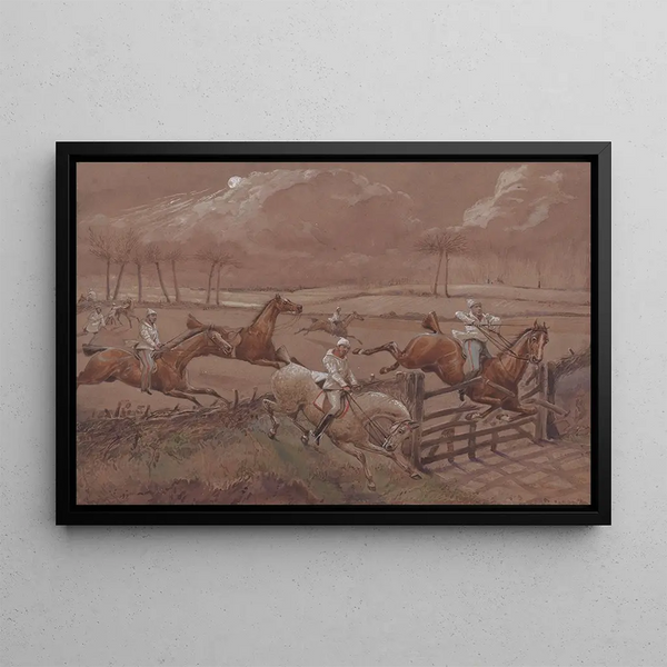 The Night Riders by Nacton, the last field near Nacton Heath - Henry Thomas Alken — framed artwork on a wall