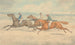 Three racehorses with jockeys galloping in a group to the left - Henry Thomas Alken — artwork view