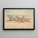 Three racehorses with jockeys galloping in a group to the left - Henry Thomas Alken — framed artwork on a wall
