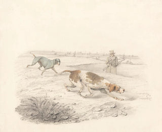 Deux pointeurs tournés vers la droite avec un sportif - Henry Thomas Alken — artwork view