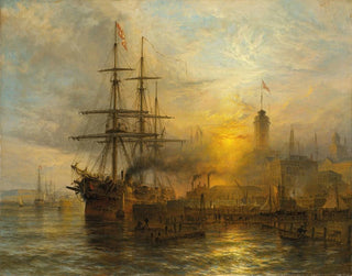 a Danish steamship moored at a lively quay - Henry Thomas Dawson — artwork view