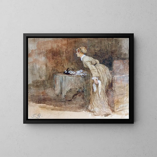 Femme intérieure se levant de la chaise - Henry Towneley Green — framed artwork on a wall