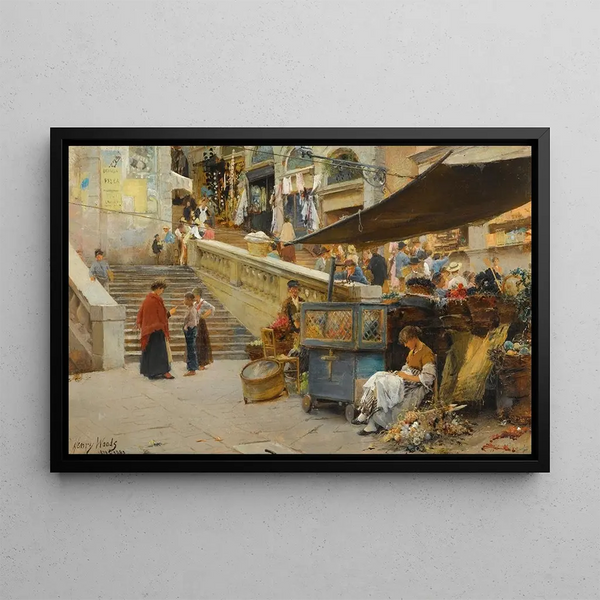 on the steps of Rialto Venice - Henry Woods — framed artwork on a wall