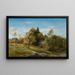 Landscape painting with a hidden church behind the trees - Henryk Grabowski — framed artwork on a wall