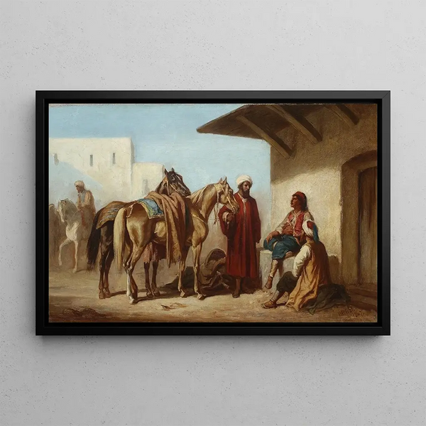 Scene orientale, vente de chevaux - Henryk Pillati — framed artwork on a wall