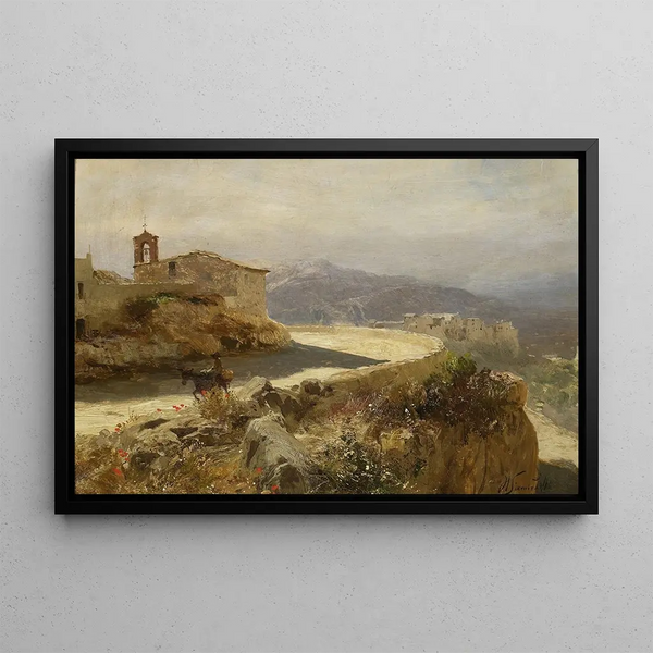 Italian landscape painting with a donkey - Henryk Siemiradzki — framed artwork on a wall