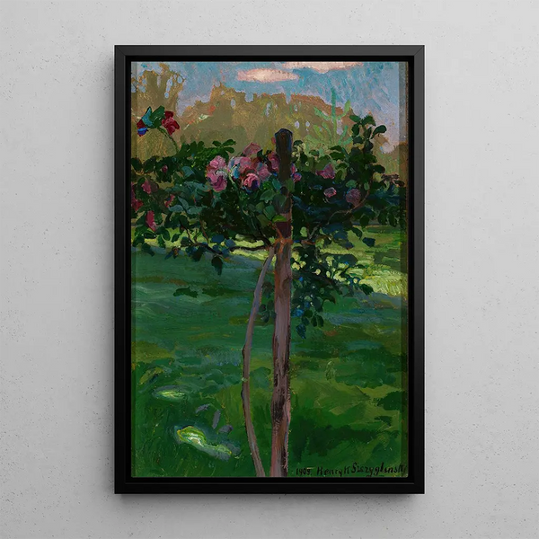 Rose Bush Painting - Henryk Szczygliński — framed artwork on a wall