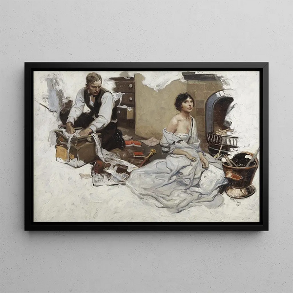 Couple at the Fireplace - Herbert Morton Stoops — framed artwork on a wall