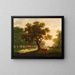 Landscape painting with cattle, sheep, and a distant figure - Herbert Pugh — framed artwork on a wall