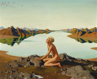 The bird's flight, boy by a mountain lake - Herbert von Reyl-Hanisch — artwork view