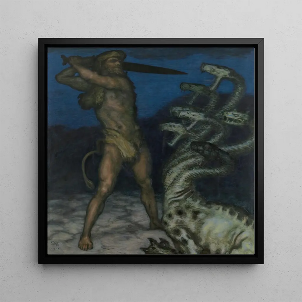 Hercules and the Hydra - Franz von Stuck — framed artwork on a wall