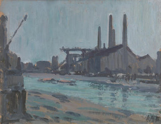 Landscape painting with industrial buildings by a river - Hercules Brabazon Brabazon — artwork view