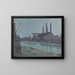Landscape painting with industrial buildings by a river - Hercules Brabazon Brabazon — framed artwork on a wall
