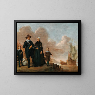 Portrait of a family known as Dirk Janssen Bol and his wife Marritge Claesdr with their children - Herman Doncker — framed artwork on a wall