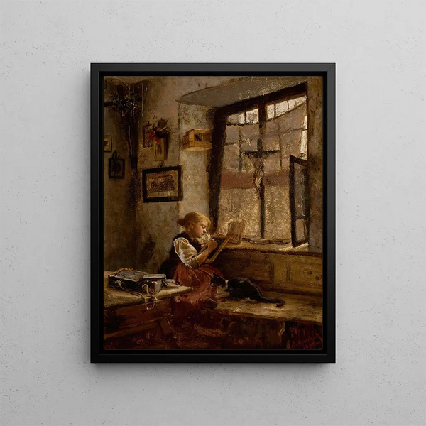 Girl with a Cat - Herman Hartwich — framed artwork on a wall