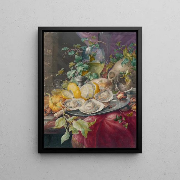 Vanité Still life with oysters and skull - Herman Henstenburgh — framed artwork on a wall