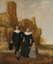 Portrait of a couple with their child in a landscape - Herman Meynderts Doncker — artwork view