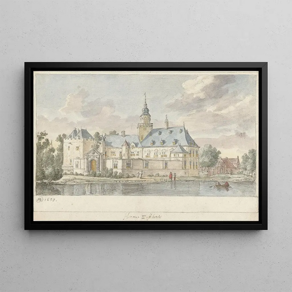 View of Nijenrode Castle - Herman Saftleven — framed artwork on a wall