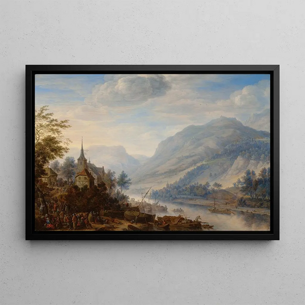 View of the Rhine at Reineck - Herman Saftleven — framed artwork on a wall