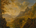 Mountain landscape painting with a river in the foreground and a village with several boats moored on the shore - Herman Saftleven III — artwork view