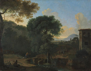 Landscape Painting with Travelers - Herman van Swanevelt — artwork view