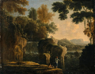 Cascade with Fishermen - Herman van Swanevelt — artwork view