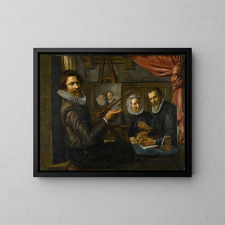 The painter in his studio painting the portrait of a married couple - Herman van Vollenhoven — framed artwork on a wall