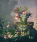a Flower Basket with Fruits near a Tree Stump - Hermania Neergaard — artwork view