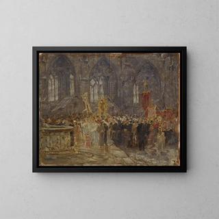 Procession devant une église - Hermann Braun — framed artwork on a wall