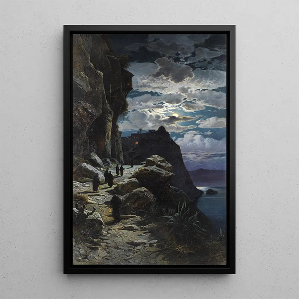 Procession of monks to the Mount Athos monastery - Hermann David Salomon Corrodi — framed artwork on a wall