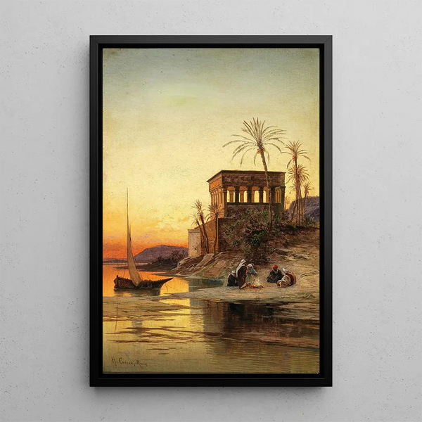 Resting near the Nile with the Trajan Kiosk in the background - Hermann David Salomon Corrodi — framed artwork on a wall