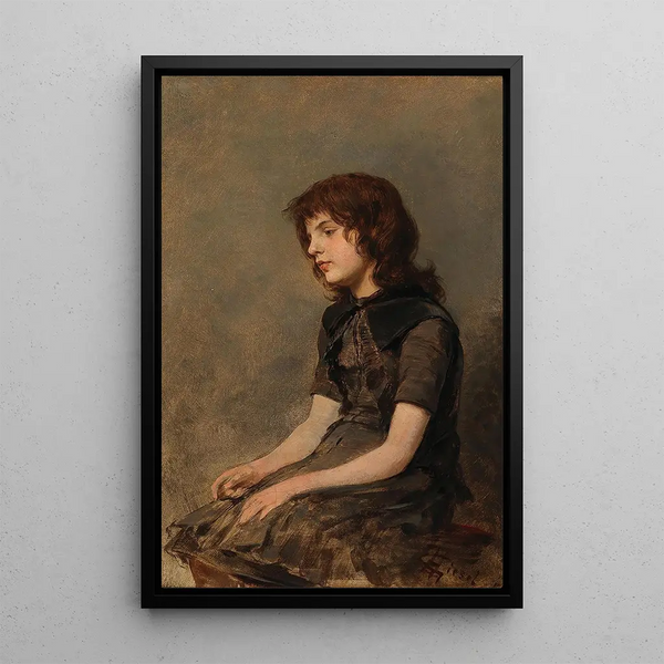 A Young Girl Sitting - Hermann Giesel — framed artwork on a wall