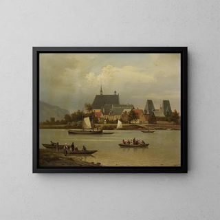 L'île de Niederwerth sur le Rhin près de Coblence - Hermann Meyerheim — framed artwork on a wall
