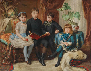 Four siblings on a polar bear skin rug - Hermann Nigg — artwork view