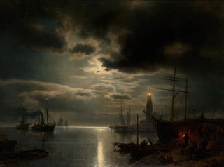 A Moonlit Port - Hermann Ottomar Herzog — artwork view