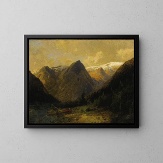 Canoë au bord de l'eau - Hermann Ottomar Herzog — framed artwork on a wall