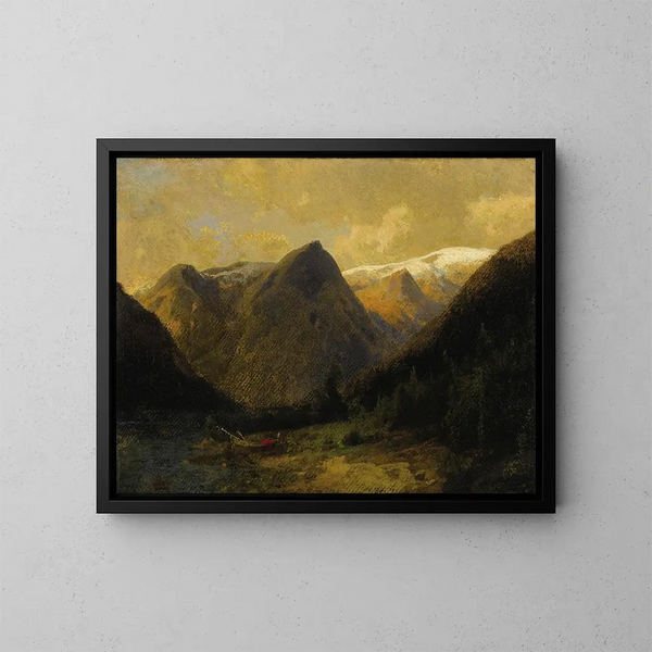 Canoë au bord de l'eau - Hermann Ottomar Herzog — framed artwork on a wall