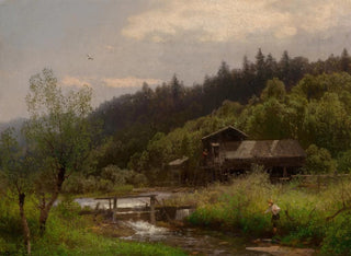"Ferme au bord du ruisseau" by Hermann Ottomar Herzog — artwork view