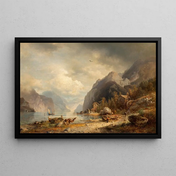 Village of Fishermen - Hermann Ottomar Herzog — framed artwork on a wall