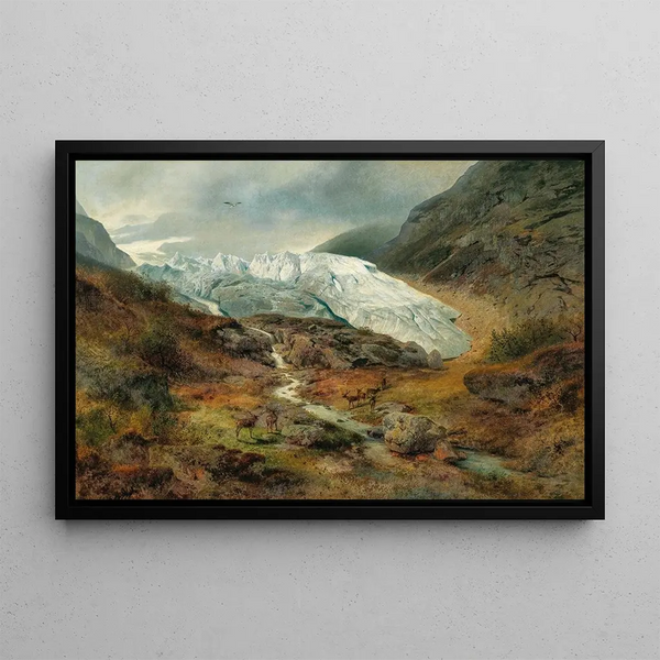 Glacier Landscape - Hermann Ottomar Herzog — framed artwork on a wall