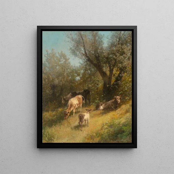 Summer Pasture in Chester County - Hermann Ottomar Herzog — framed artwork on a wall