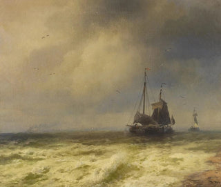 Two ships by the seaside - Hermann Ottomar Herzog — artwork view