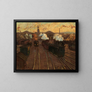 in front of the entrance halls of the old Stuttgart station - Hermann Pleuer — framed artwork on a wall