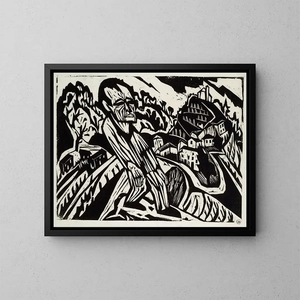 Man in the landscape - Hermann Scherer — framed artwork on a wall