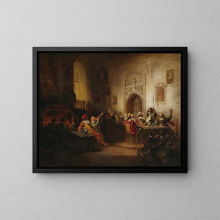 Soldiers in a Dining Room - Hermann Schmitz — framed artwork on a wall