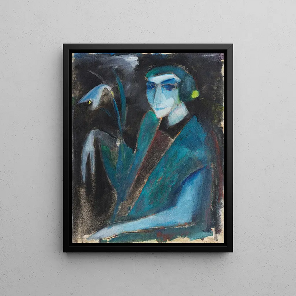 Portrait of a Lady with Lily - Hermann Stenner — framed artwork on a wall