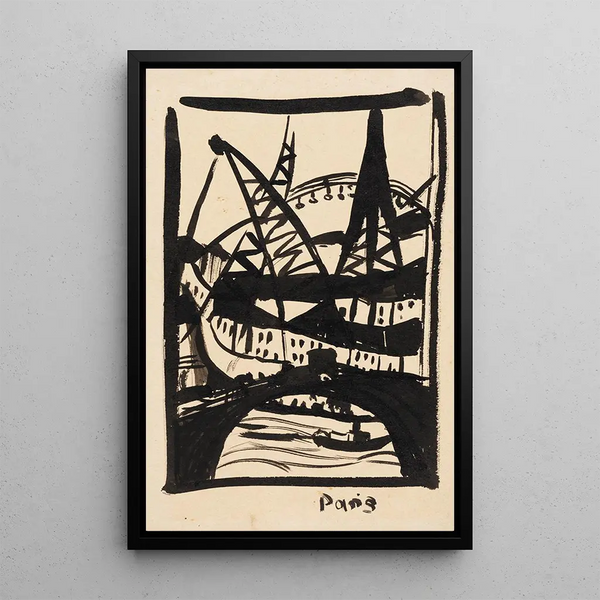Paris Tour Eiffel with bridge over the Seine - Hermann Stenner — framed artwork on a wall