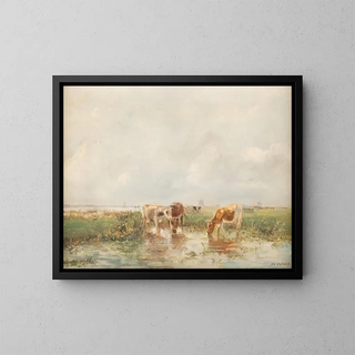 Cows in a marsh - Hermanus Gerhardus Wolbers — framed artwork on a wall
