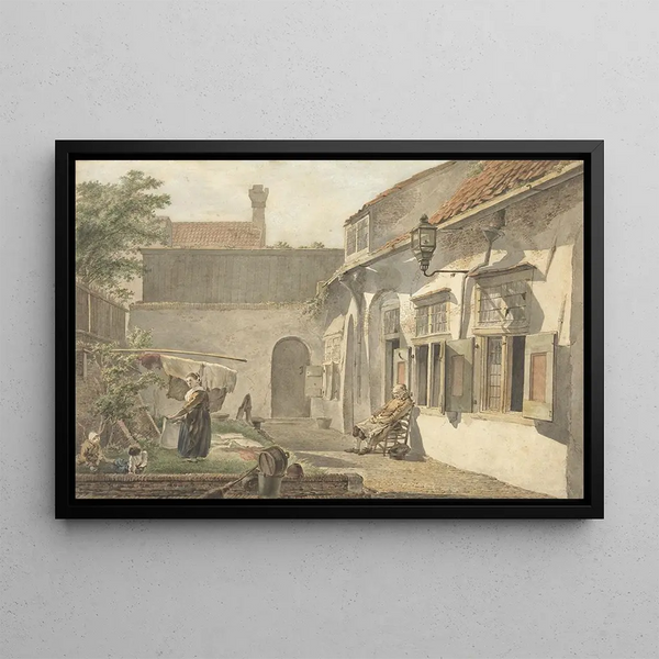 Petite cour avec des figures à Utrecht - Hermanus van Brussel — framed artwork on a wall