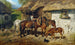 Horses hitched near the stable building - Hermine Biedermann-Arendts — artwork view